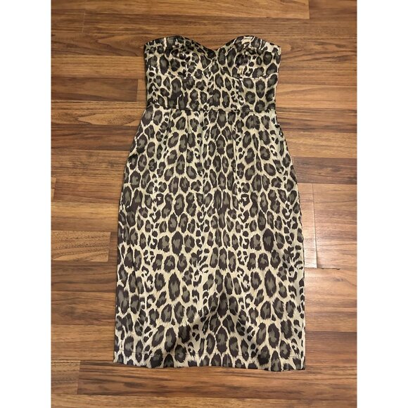 Arden B Strapless Silk Leopard Print Dress Sz S Animal Print Y2K Body con Cockta - Picture 2 of 16